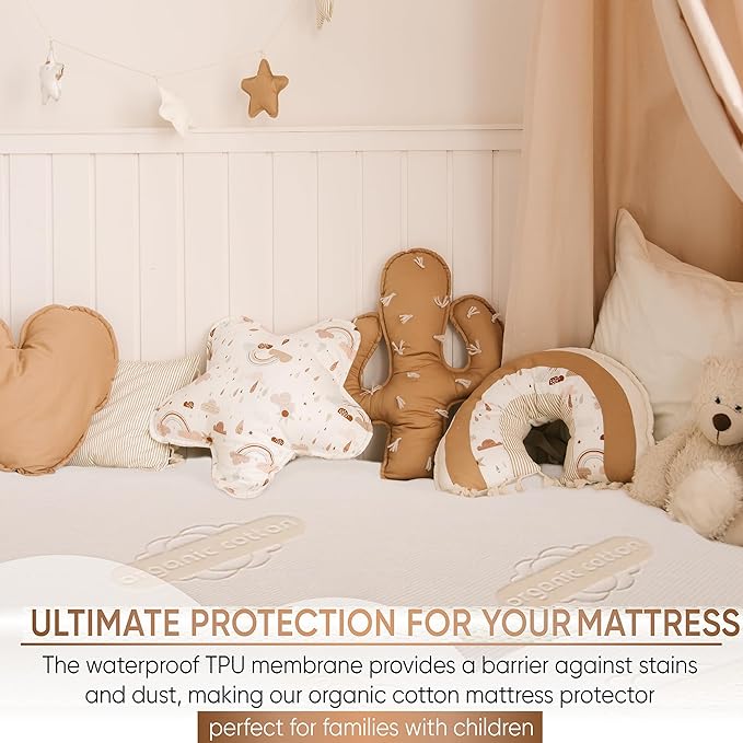Deluxe Waterproof Organic Mattress Protector Twin - Certified Organic Cotton, Breathable Mattress Pad Cover - New 280 GSM Comfort - Jersey Cotton Skirt - Fitted Comfort