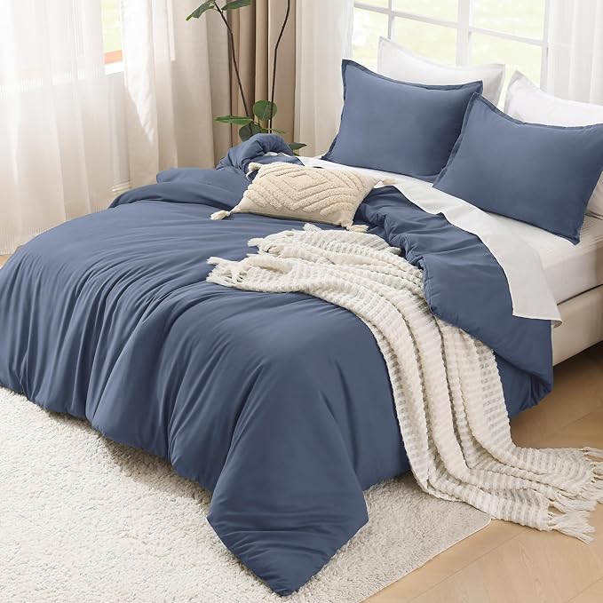 Litanika Comforter Set, Lightweight Solid Bedding Comforter Set, Fluffy Down Alternative Bed Set, Bluish Grey, Full