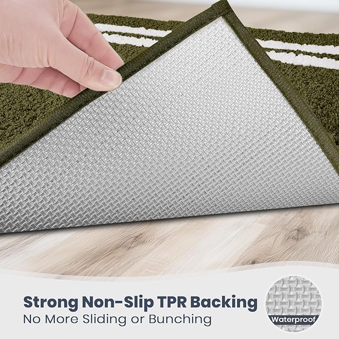 PURRUGS Bathroom Rug Non-Slip Machine Washable 24" x 36", Super Absorbent and Quick Dry Shaggy Microfiber Bath Mat, Extra Soft and Plush Bath Rug for Bathtub, Shower and Sink, Olive Green