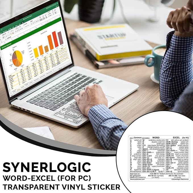 Synerlogic (5pcs) Word/Excel Windows Shortcut Sticker | Reference Guide Keyboard Shortcuts | Work from Home Essentials | Excel Shortcuts Cheat Sheet Laminated Vinyl (Clear/Small/5)