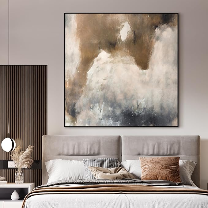 36"x36" Large Framed Wall Art - Rustic Faded White and Brown Abstract (Frame Assembly Required)