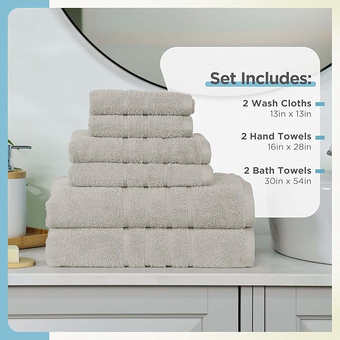 Martex 6-Piece Towel Set – Ultimate Performance – 100% Cotton – 2 Bath Towels – 2 Hand Towels – 2 Wash Cloths – Versatile – Low-Linting – Supersoft & Absorbent Bathroom Set – Easy Care – New Sand