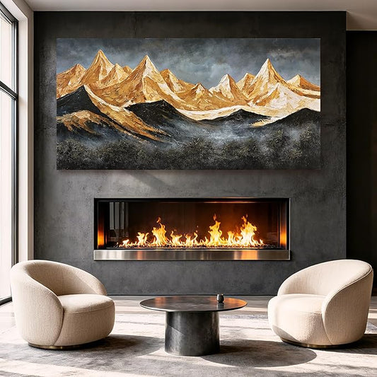 YETHEN WAL Extra-Wide Gold Mountain Wall Art – Oversized Panoramic Landscape Canvas, Textured Mountain Scenery for Living Room Bedroom Office, 29×58 Inch