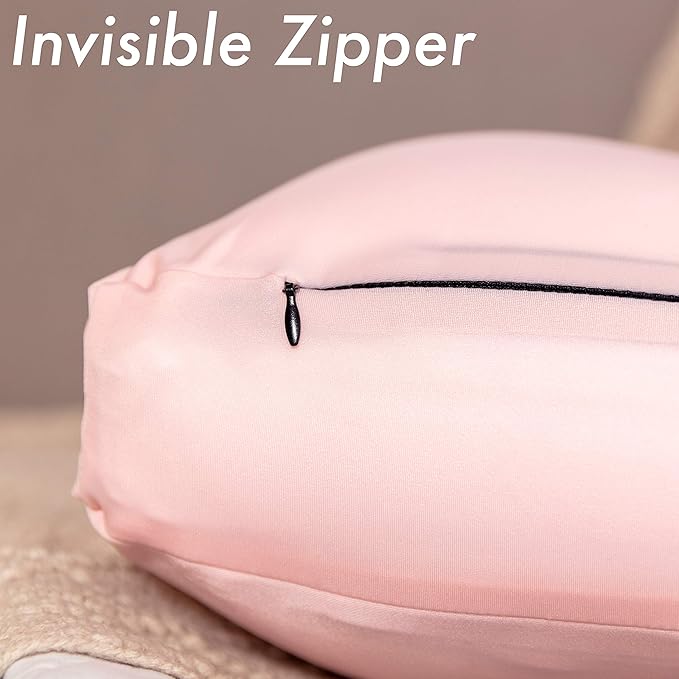 PILLOWY Premium Microbead Bed Pillow, X-Large Extra Fluffy But Supportive - Ultra Comfortable Sleep with Silk Like Anti Aging Cover 85% Spandex/ 15% Nylon Breathable, Cooling Cream Peach