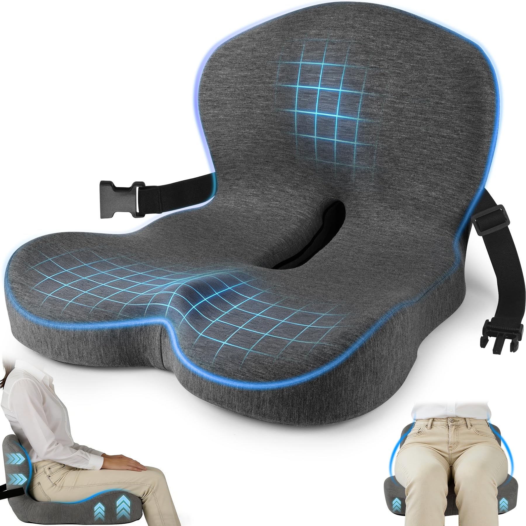 MYFAMIREA Truck Seat Cushion, Memory Foam Trucker Seat Cushion for Truck Driver Long Sitting with Adjustable Strap, Back Support and Pain Relief for Trucker Driving Car Office Chair and Pain Dormly