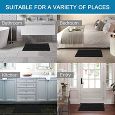 H.VERSAILTEX 2 Piece Bathroom Set - Super Absorbent Chenille Striped Bath Mats - Non Skid Machine Wash Dry Rugs for Bathroom Floor (Black, 24 x 36 Plus 20 x 32 - Inches)