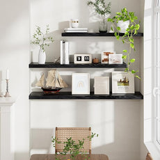 Fun Memories 72 Inch Floating Shelves for Wall, 72x9.3 Large Floating Shelf for Bedroom, Kitchen, Bathroom, Wall Mounted Rustic Wood Shelves with Invisible Bracket for Books, Decor, Black