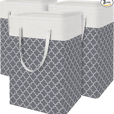 BlissTotes 3-Pack Laundry Basket, Freestanding＆Waterproof Laundry Hamper, Collapsible Tall Clothes Hamper with Easy Carry Handles for Clothes, Towels in the Family and Dorm,Clover Grey,88L