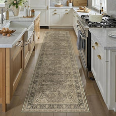 2x8 Washable Brown Runner Rug Vintage Hallway Kitchen Carpet Non-Slip Soft Low Pile Distressed Throw Rug for Bedroom Bathroom Laundry Living Room
