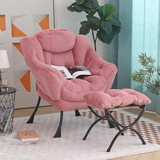 Tiita Lazy Chair with Ottoman, Modern Large Accent Lounge Armchair, Comfy Leisure Sofa Reading Chair with Footrest for Bedroom, Living Room, Dorm Rooms, Garden and Courtyard, Plush Dark Pink