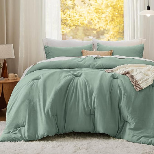 Bedsure Full Size Comforter Set, Sage Green Soft Prewashed Bedding for All Seasons, 3 Pieces GentleSoft™ Warm Down Alternative Bed Set, 1 Lightweight Comforter (82"x86") and 2 Pillowcases (20"x26")