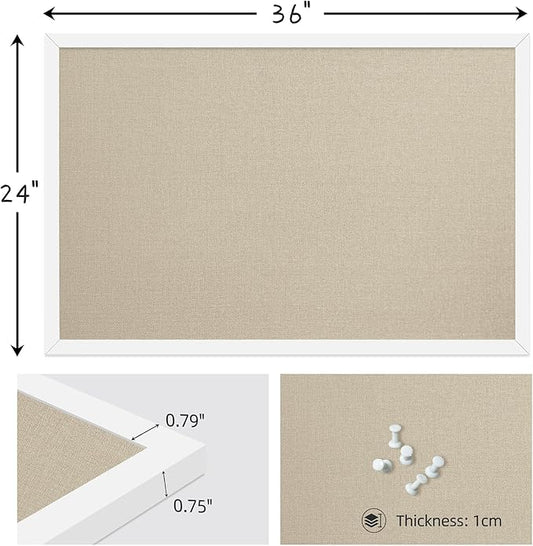 24x36 Inch Cork Board for Wall Hanging with Linen, Bulletin Board with Push Pins, Mounted Memo Message Board for Home Office Decor, Dorm Room Essentials, Classroom Organization