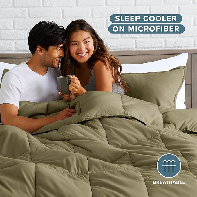 Bare Home Comforter Set - Full Size - Ultra-Soft - Goose Down Alternative - Premium 1800 Series - All Season Warmth (Full, Olive)