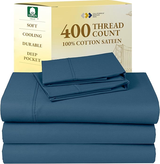 California Design Den Split King Sheets Sets for Adjustable Bed - Soft 100% Cotton Sheets, 400 Thread Count Sateen, Deep Pockets, Durable Bedding - Peacock Blue CaliforniaDesignDen