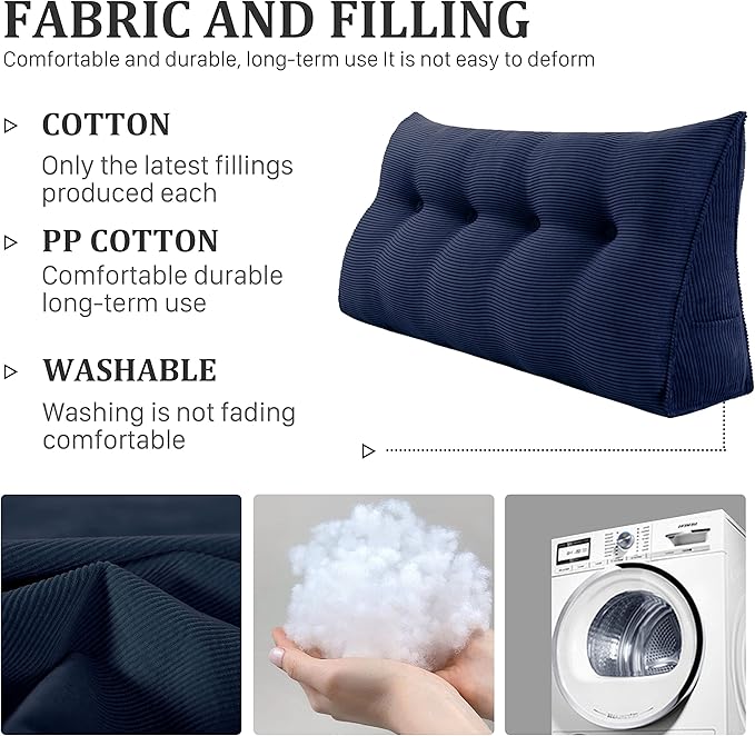 10 lbs Thickened Wedge Pillow Headboard Body Positioner Triangular Reading Pillow Bed Bolster Pillow for Sitting in Bedwith Removable Cover Gift for Mom Backrest Cordury Blue Full