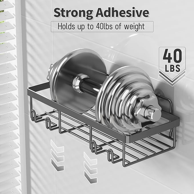 5 Pack Shower Caddy Organizer Rack Shelf for Inside Shower, Self Adhesive Bathroom Wall Storage Basket Rustproof Stainless Steel Large Capacity Shampoo Holder, Dark Grey