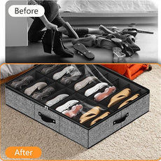 homyfort 32 Pairs Shoe Organizer Under Bed, Underbed Shoe Storage Boxes Bins, Organizador De Zapatos, Extra Large Zapateras Organizer, Black, Set of 2