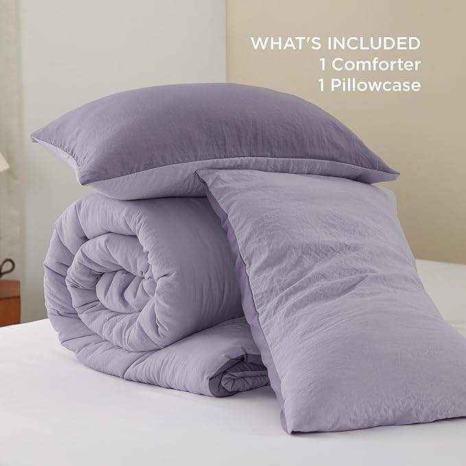 Bedsure Twin Size Comforter Set, Reversible Grey Soft Prewashed Bedding for All Seasons, 2 Pieces Warm Down Alternative Bed Set, 1 Lightweight Comforter (68"x88") and 1 Pillowcase