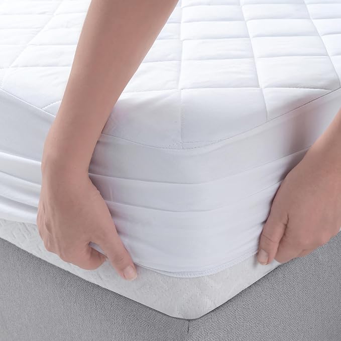 YATAS BEDDING Perle Quilted Fitted Mattress Protector, Machine Washable and Easy Care, Superior Protection and Comfort,100% Cotton Breathable top, (California King) - 71"x85" - 14" Deep Pocket