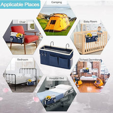 Loghot Bedside Caddy/Bedside Storage Bag Hanging Organizer for Bunk and Hospital Beds,Dorm Rooms Bed Rails,Can be Placed Glasses,Books,Mobile Phones,Keys (Navy Blue)