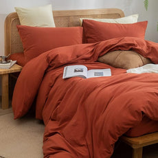 BESTOUCH Duvet Cover Set 100% Washed Cotton Linen Feel Super Soft Comfortable Chic Lightweight 3 PCs Home Bedding Set Solid Burnt Brick Red King