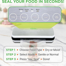 NutriChef Vacuum Sealer For Food - Automatic Air Sealing Machine for Dry & Moist Foods, LED Touch Controls, Includes Vacuum Bags, Hose & Wine Stopper, High Suction Power