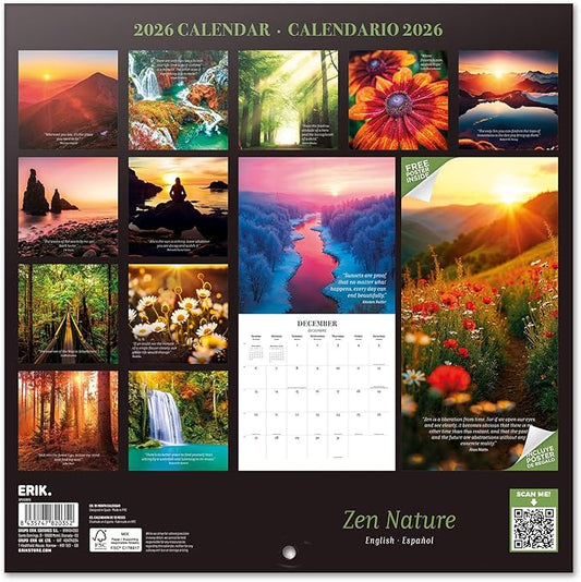 Zen Nature Wall Calendar 2026 12" x 12" FSC® Plastic Free - Starts Week On Sunday | Family Planner Art Calendar 2026