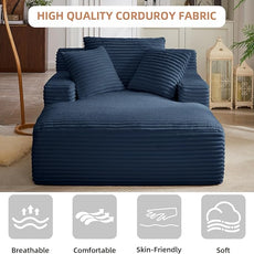 Oversized Chaise Lounge Chair Indoor Corduroy Sofa Bed with Throw Pillows Recliner Chair Comfy Large Deep Seat Sofa Couch for Living Room, Bedroom, Apartment (Blue)
