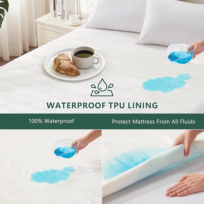 King Size Waterproof Mattress Protector, 40% Rayon Derived from Bamboo Cooling Mattress Pad Cover, 3D Air Fabric Breathable Mattress Pad Fitted with Deep Pocket 6"- 15" Machine Washable