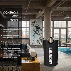 DOKEHOM 90L Large Laundry Basket, Collapsible Laundry Bag, Freestanding Tall Clothes Hamper, Foldable Washing Bin (Black)