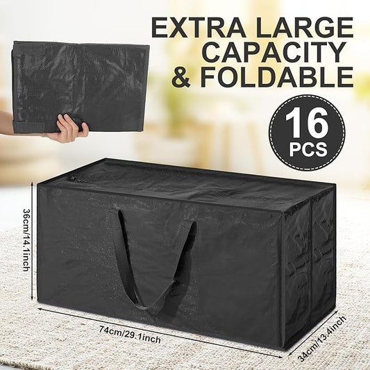 Mixweer 16 Pcs Heavy Duty Extra Large Moving Bags Oversize Waterproof Storage Bags with Zippers, Handles 29 x 14 x 13'' Packing Bags for Moving Storage Tote for Space Saving Moving Storage (Gray)