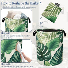 Tropical Palm Leaves Laundry Hamper With Handle,Foldable Oxford Cloth Laundry Basket,20.8