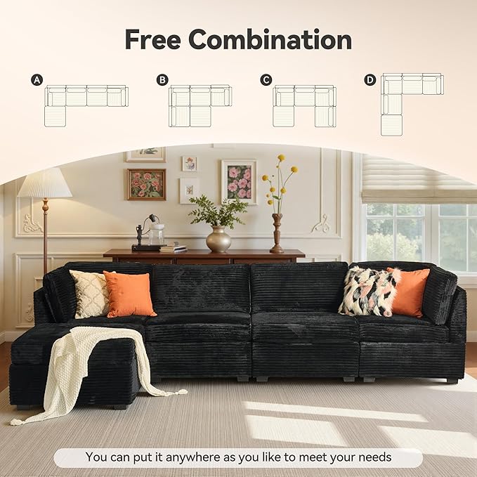 Modular Sectional Sofa,5 Pieces Sectional Couches for Living Room,131X65 L Shaped Cloud Couch with Ottoman Chaise Set