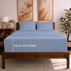 Mellanni Queen Sheet Set - 6-Piece Iconic Collection Bedding, (Including 4 Pillowcases), 21-Inch Extra Deep Pocket, Easy Care, Ultra Soft, Cooling Sheets, Brushed Microfiber - Sky Blue