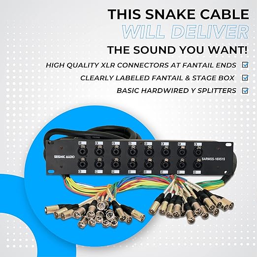 Seismic Audio SARMSS-16x515 Rack Mount 16 Channel XLR TRS Combo Splitter Snake Cable - 5' & 15' XLR trunks