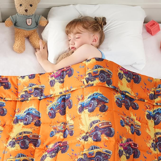 yescool Truck Car Weighted Blanket 3 Pounds Cooling Weighted Lap Blanket, Heavy Blanket for Sleeping, Breathable Weighted Throw Blanket Gift for 20-40lbs, 36"x48"
