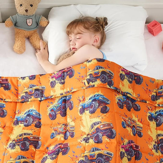 yescool Truck Car Weighted Blanket 3 Pounds Cooling Weighted Lap Blanket, Heavy Blanket for Sleeping, Breathable Weighted Throw Blanket Gift for 20-40lbs, 36"x48"