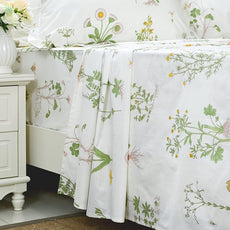 FADFAY Shabby Green Floral Sheet Set 100% Cotton Bed Sheet Set Green White Natural Hypoallergenic Bedding Set,4pcs-Queen