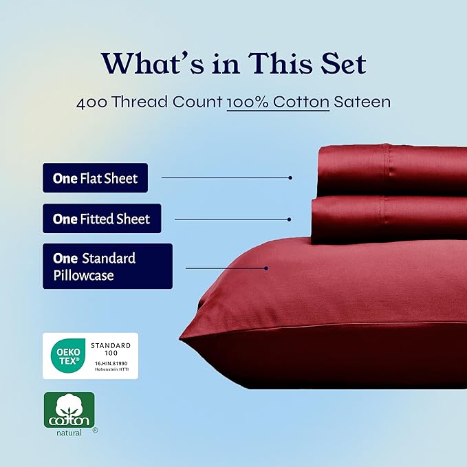 California Design Den Twin Sheets Set - Soft 400 Thread Count Sateen, Natural 100% Cotton Sheets with Deep Pockets, and Durable Bedding Set - Bright True Red CaliforniaDesignDen