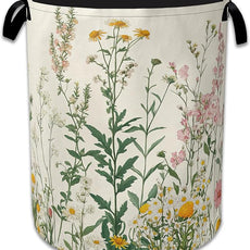 Wildflowers Laundry Hamper With Handle,Foldable Oxford Cloth Vintage Herb Flower Botanical Laundry Basket,20.8