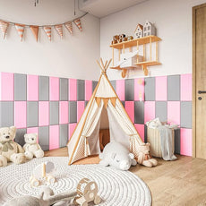 4PCS Anti-Collision Wall Padding 3D Peel and Stick Headboard Upholstered Wall Panels Pink Wall Mounted Headboard Soundproof Wall Panels