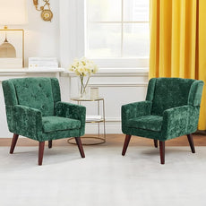 Accent Chair Button-Tufted Upholstered Living Room Chairs Comfy Reading Chair Mid Century Modern Chair with Linen Fabric Lounge Arm Chairs for Living Room Bedroom（Green Set of 2）