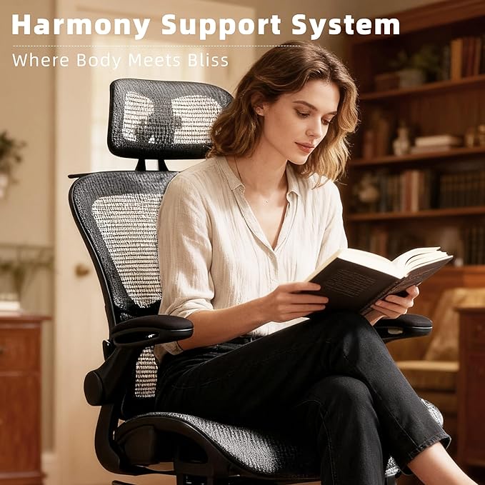 Ergonomic Office Chair, Adjustable High Back Desk Chair with Headrest Footrest 2D Lumbar Support - Executive Breathable Mesh Comfy Swivel Rolling Reclining Computer Task Chairs for Home Office Gaming
