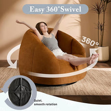 Swivel Giant Bean Bag Chair for Adults - Comfy Plush Round Shell Soft Accent Chair, Oversized Cozy Floor Sofa for Living Room, Bedroom & Game Rooms, Orange