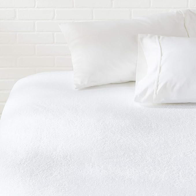 Amazon Basics Waterproof 18 inch Mattress Protector Queen Size, Breathable, Machine Washable, White