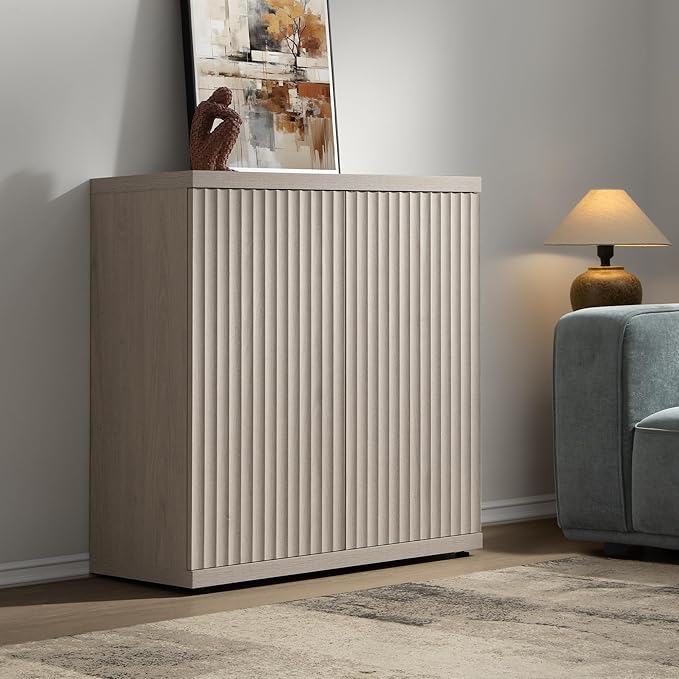 SICOTAS Buffet Cabinet with Storage Accent Sideboard Modern Credenza with Doors & Shelves Fluted Media Console Mid Century Coffee Bar Table for Living Room Kitchen Dining Room Hallway