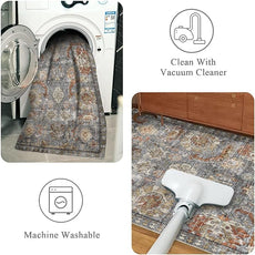 RUGSURE Washable Area Rugs - Perfect for Living Room, Bedroom, Kids Room, Nursery - Stain & Water Resistant Non-Slip, Pet & Child Friendly, Vintage Tribal Area Rugs (Turmeric and Grey, 6' x 9')