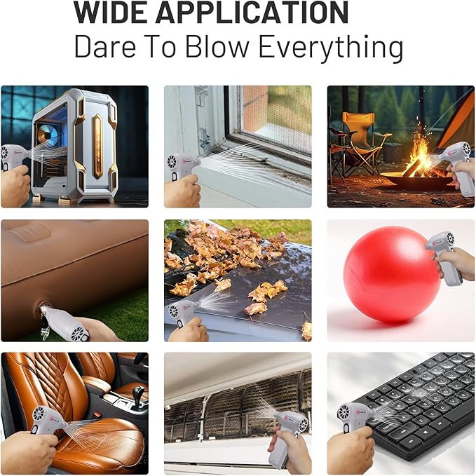 Seauto Electric Air Duster, 110,000 RPM Brushless Motor, Cordless Compressed Air Can Alternative, 3-Gear Powerful Blower for Computer Keyboard, PC Cleaning,Full-Size Appliance,Car,Home and Outdoor