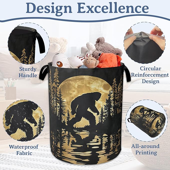 Big foot Laundry Basket,Oxford Cloth Forest Moon Laundry Hamper With Handle Foldable Portable Clothes Storage Basket for Laundry Room/Bedroom/Bathroom 20.8"x16"