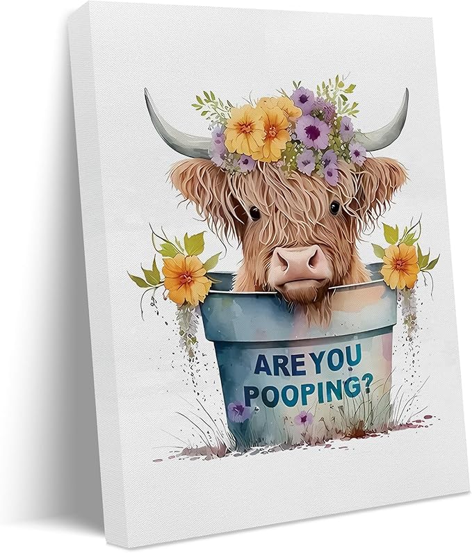 Jatinoo Highland Cow Decor Are You Pooping?Funny Bathroom Wall Art, Apartment Or Farmhouse Bathroom Decor Western & Highland Cow Lovers